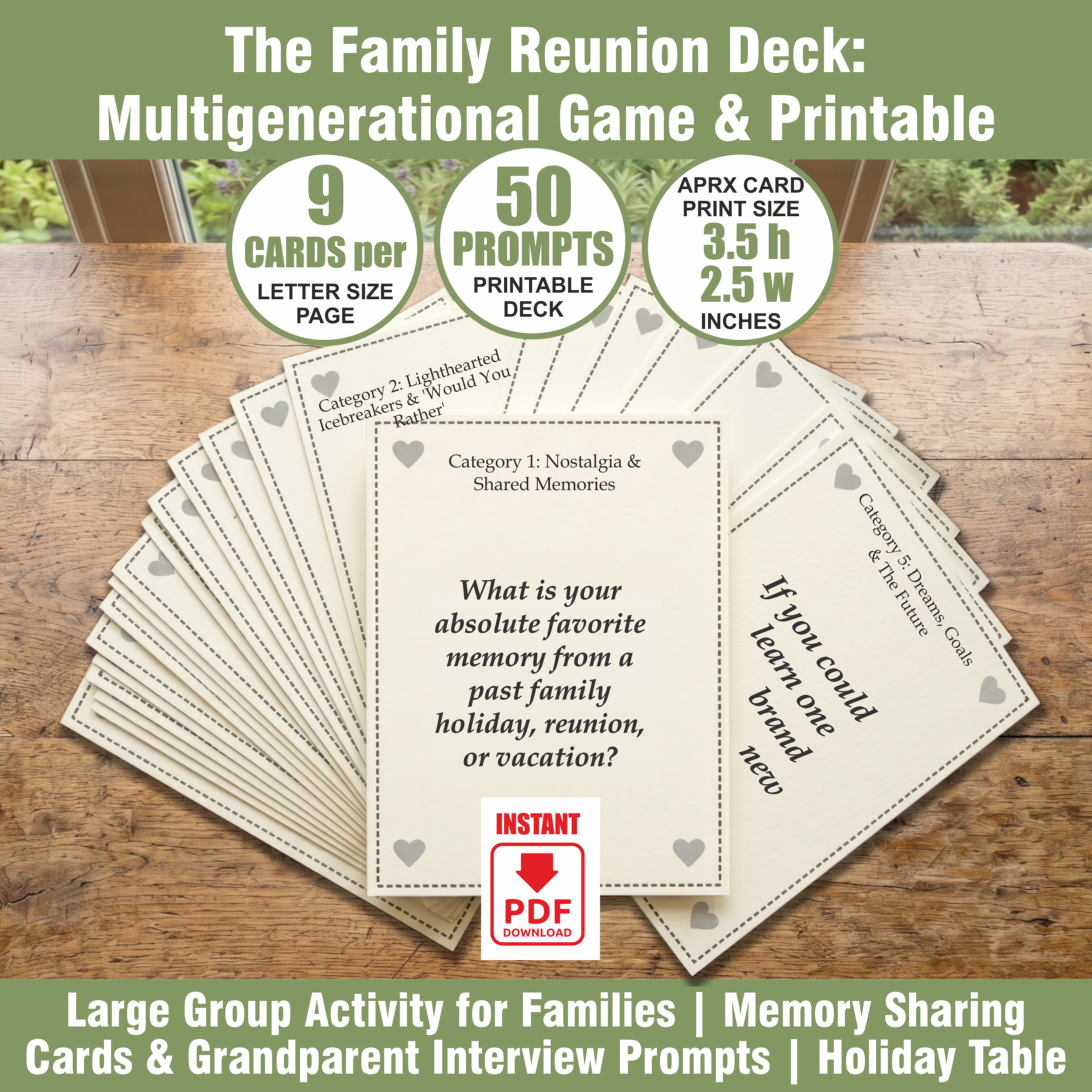 The Family Reunion Deck: Multigenerational Game & Printable Icebreakers | Family Gathering PDF